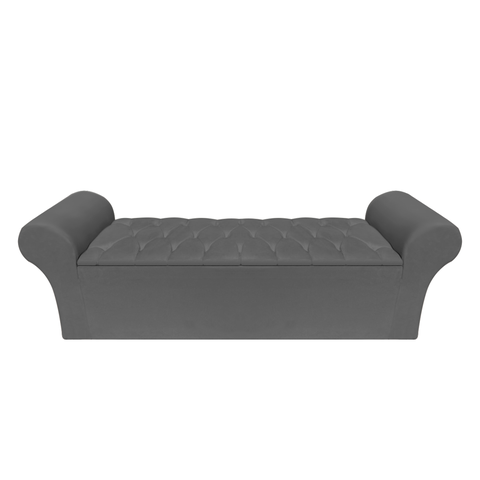 Recamier Baú Calçadeira Chaise Quarto Solteiro 90cm Barcelona:suede Cinza Escuro