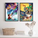 Ver imagem 1 de Kit 2 Quadros Infantis Crianças Mundo da Imaginação 24x18cm:madeira Branca