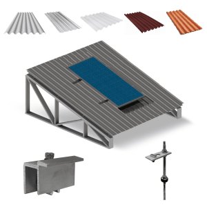 Kit Estrutura Suporte Fixador para 01 Placa Solar Alumínio e Inox Telha Fibro Ondulada em Viga Metál