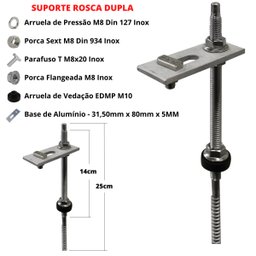 Kit Estrutura Suporte Fixador para 01 Placa Solar Alumínio e Inox Telha Fibro Ondulada em Viga Metál - 3