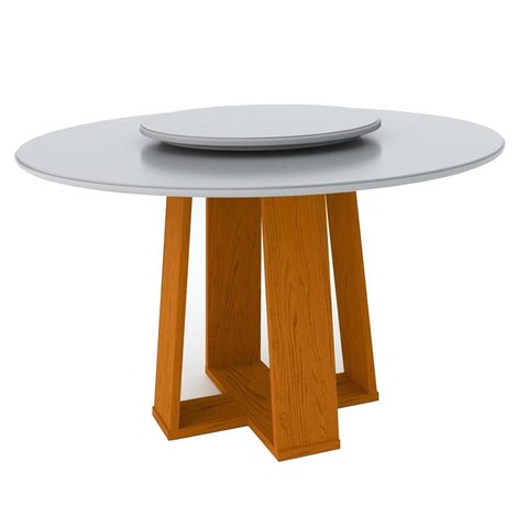 Mesa de Jantar Redonda Isabela 1,35m com Tampo Giratório Ypê/off White/off White - New Ceval