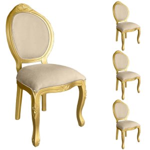 4 Cadeira Medalhao Madeira Maciça Design Ingles Luxo Poltrona Entalhada Renascentista Natural Ingles