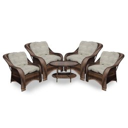 Conjunto de Poltronas Fibra Sintética Melo - 4 Poltronas + 1 Mesa Centro - Tecido Cabanas - 1