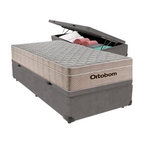 Cama Box Baú Airtech Solteiro Colchão de Molas Ensacadas Ortobom 88x188x60cm
