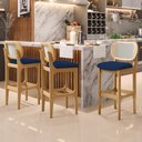 Ver imagem 2 de Kit 06 Banquetas Altas Para Cozinha Bancada Sala Tela Betta Fixa L02 Suede Azul Marinho - Lyam Lyam 