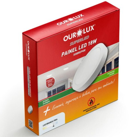 Painel Led Super Eco Sobrepor Redondo 18w Bivolt 6500k - 02909 - Ourolux Painel Abs Led Sobrepor 18w