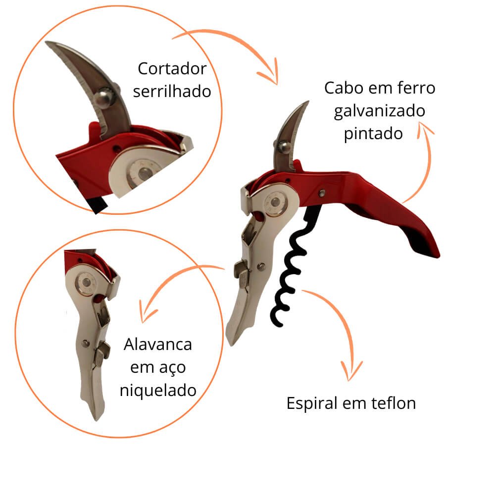 Saca-rolha Pulltex Clickcut Vermelho e Caixa Ecológica Red - 3