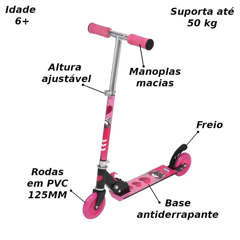 Patinete 2 Rodas Juvenil Mor Rosa - 4