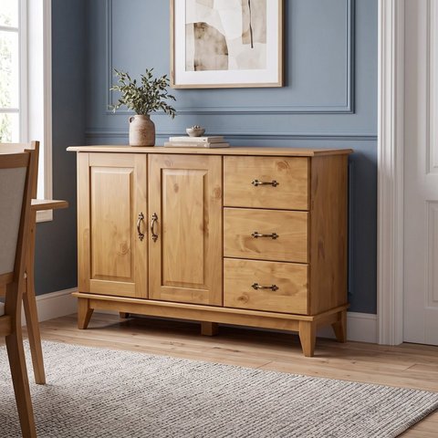 Buffet Aparador 2 Portas 3 Gavetas 120cm Madeira Maciça