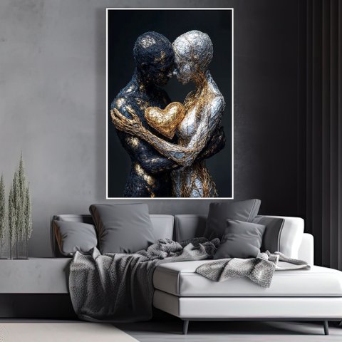 Quadro Decorativo a Conexão entre Almas Dourado Prata Sala Quarto Casa Escritório