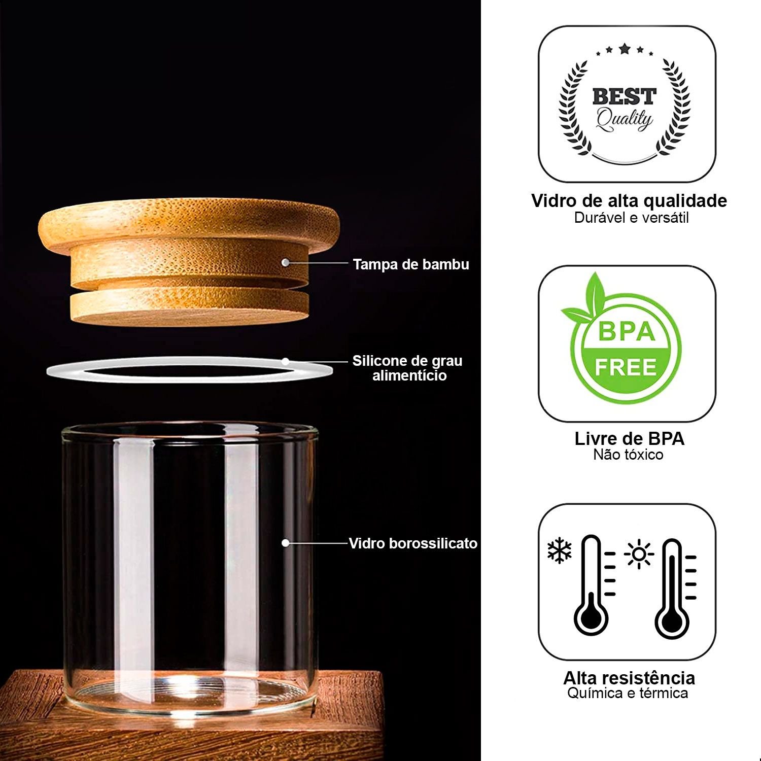 Kit com 3 Potes de Vidro para Armazenar Temperos 200ml U Unica Unica - 8