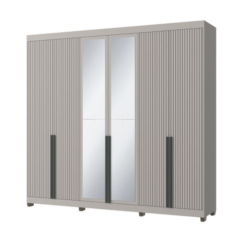 Roupeiro Newton - 6 Portas 4 Gavetas 10 Prateleiras com Espelho - Casamia