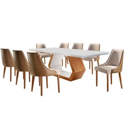 Sala De Jantar Ane 220cm 8 Cadeiras Esmeralda Moderna Off/imbuia Off/turim Caramelo - 6