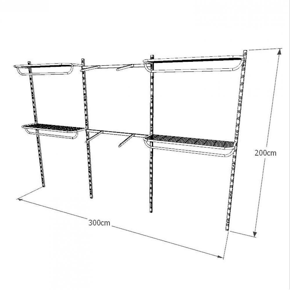 Kit Cremalheiras e Araras para Loja com 14 Peças Regulável 300x200cm Cor Preto Modelo - 3