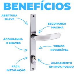 Fechadura para Porta Externa Perfil Estretiro Aço Inox Polido Cromado | Aliança | 10 Un - 3