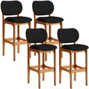 Ver imagem 1 de Kit 4 Banquetas Alta Bar Cozinha Sala Jantar Fixa Betta L02 Imbuia Linho Chumbo - Lyam Decor