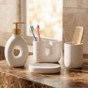 Ver imagem 1 de Jogo de Banheiro Acessórios Lavabo Elegante Branco Kit 4pçs