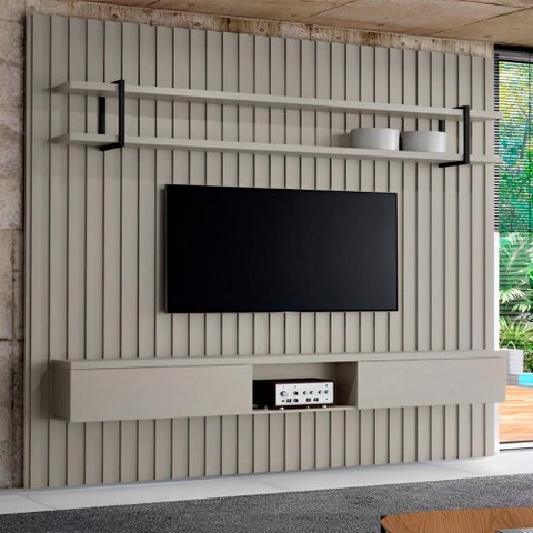 Painel Ripado para Tv 280cm com Prateleira e Nicho 100% Mdf Cor:grigio com Preto