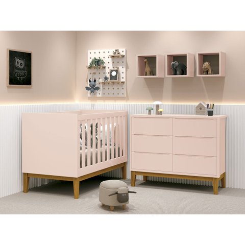 Jogo de Quarto para Bebê Classic New Rosa Fosco com Madeira - MoveisAqui