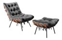 Ver imagem 1 de Poltrona Costela com Puff Base Fixa para Sala, Quarto - Suede Cinza Grafite