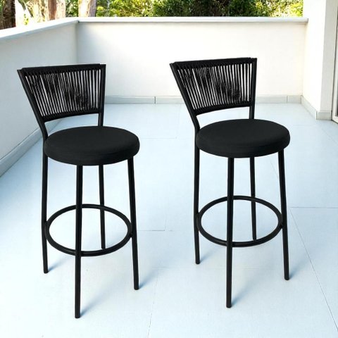 Kit 2 Banqueta Alta Encosto Cozinha Balcão Bancada Bar Preto