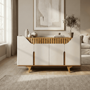 Ver imagem 1 de Aparador 160cm Ripado Portas Prateleiras Organizadoras:off White/naturalle