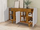 Ver imagem 2 de Aparador 160cm Ripado Portas Prateleiras Organizadoras:off White/naturalle