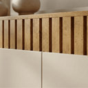 Ver imagem 3 de Aparador 160cm Ripado Portas Prateleiras Organizadoras:off White/naturalle