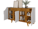 Ver imagem 7 de Aparador 160cm Ripado Portas Prateleiras Organizadoras:off White/naturalle