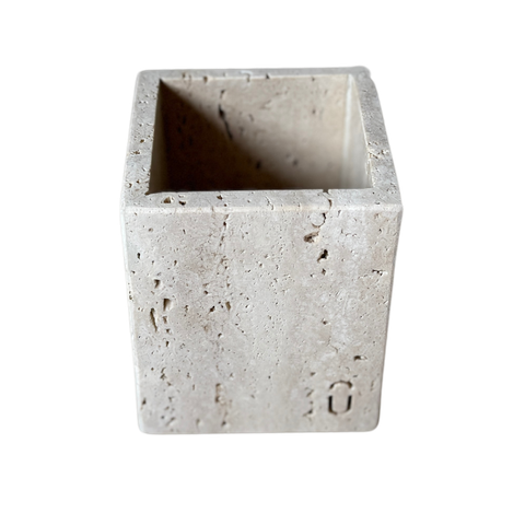 Porta Escova sem Tampa Mármore Travertino Romano Bruto Vintage 11x9cm