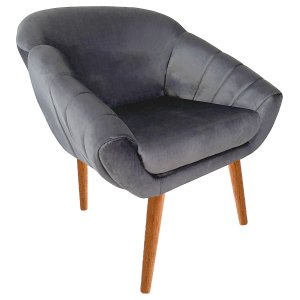 Poltrona Giovana em Sued Premium: Cinza Pés Madeira Claro