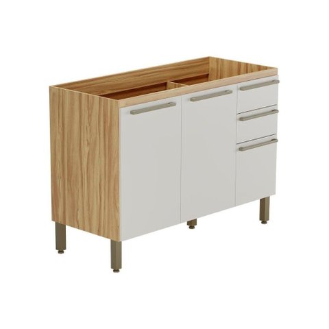 Balcão de Cozinha Modulado P/ Pia Nápoli Prime 3 Portas e 2 Gavetas S/tampo 120cm Amendoa/chumbo