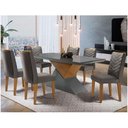 Ver imagem 1 de Mesa Aster 180 Tampo em Mdf e Vidro com 6 Cadeiras Liz Moderna Grafite com Imbuia