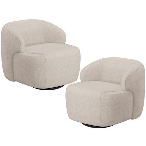 Kit 02 Poltronas Decorativa Orgânica Giratória para Sala Living Barolo L06 Linho Bege - Lyam Decor
