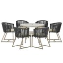 Ver imagem 1 de Mesa com 6 Cadeiras de Jantar Roma 120cm e Noronha em Alumínio Fendi Corda Náutica Estofado 7 Trama