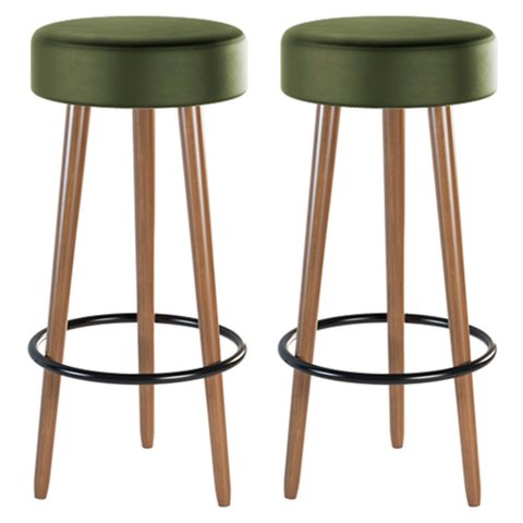 Kit 02 Banquetas Cozinha Londres Estofada D-33 com Pés de Madeira Couríssimo Verde - Desk Design