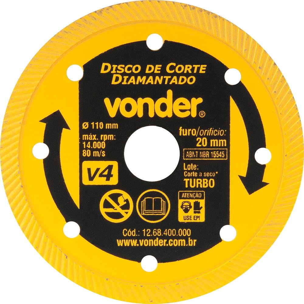 Disco diamantado 110mm turbo furo 20mm v4 - Vonder - 1