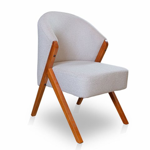 Poltrona Cadeira para Sala Madeira Maciça Musa Boucle Cinza