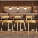 Ver imagem 1 de Banqueta Cozinha Alta com Encosto Kit 3 Industrial Champanhe Londres PU Facto D03 - D'Rossi