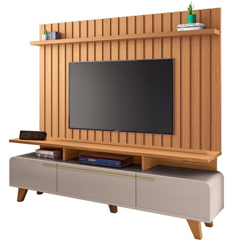 Painel para Tv 70 Pol Ripado 2.0 e Rack Bancada Amago H01 Off White/cinamomo - Mpozenato