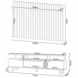 Painel para Tv 70 Pol Ripado 2.0 e Rack Bancada Amago H01 Off White/cinamomo - Mpozenato - 4