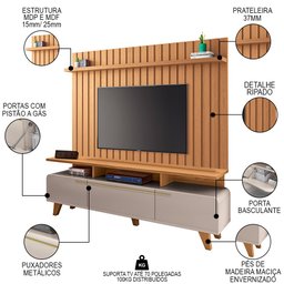 Painel para Tv 70 Pol Ripado 2.0 e Rack Bancada Amago H01 Off White/cinamomo - Mpozenato - 3