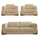 Ver imagem 1 de Kit 2 Poltronas e Sofá 2 Lugares Linho Dourado Pés Castanho