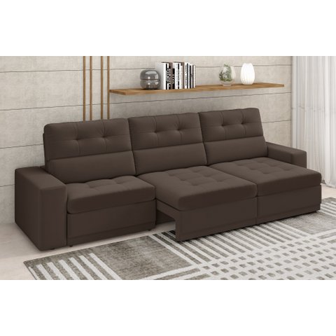 Sofá Roma Premium 2,30m Assento Retrátil/reclinável Suede Marrom Xflex Sofás
