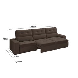 Sofá Roma Premium 2,30m Assento Retrátil/reclinável Suede Marrom Xflex Sofás - 2