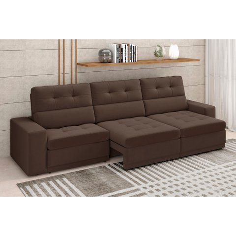 Sofá Roma Premium 2,30m Assento Retrátil e Reclinável Suede Marrom Xflex Sofás