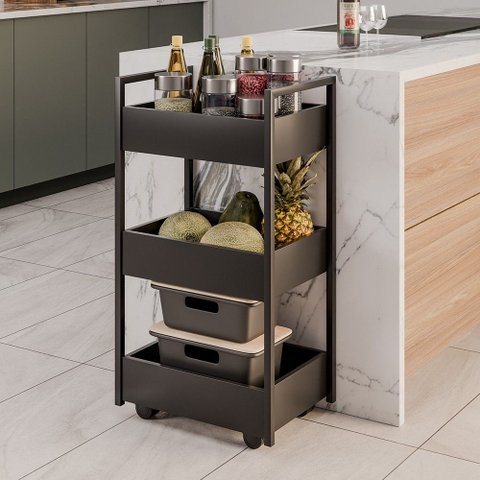 Carrinho Gourmet de Apoio Industrial 3 Prateleiras Liss M24 Preto - Mpozenato