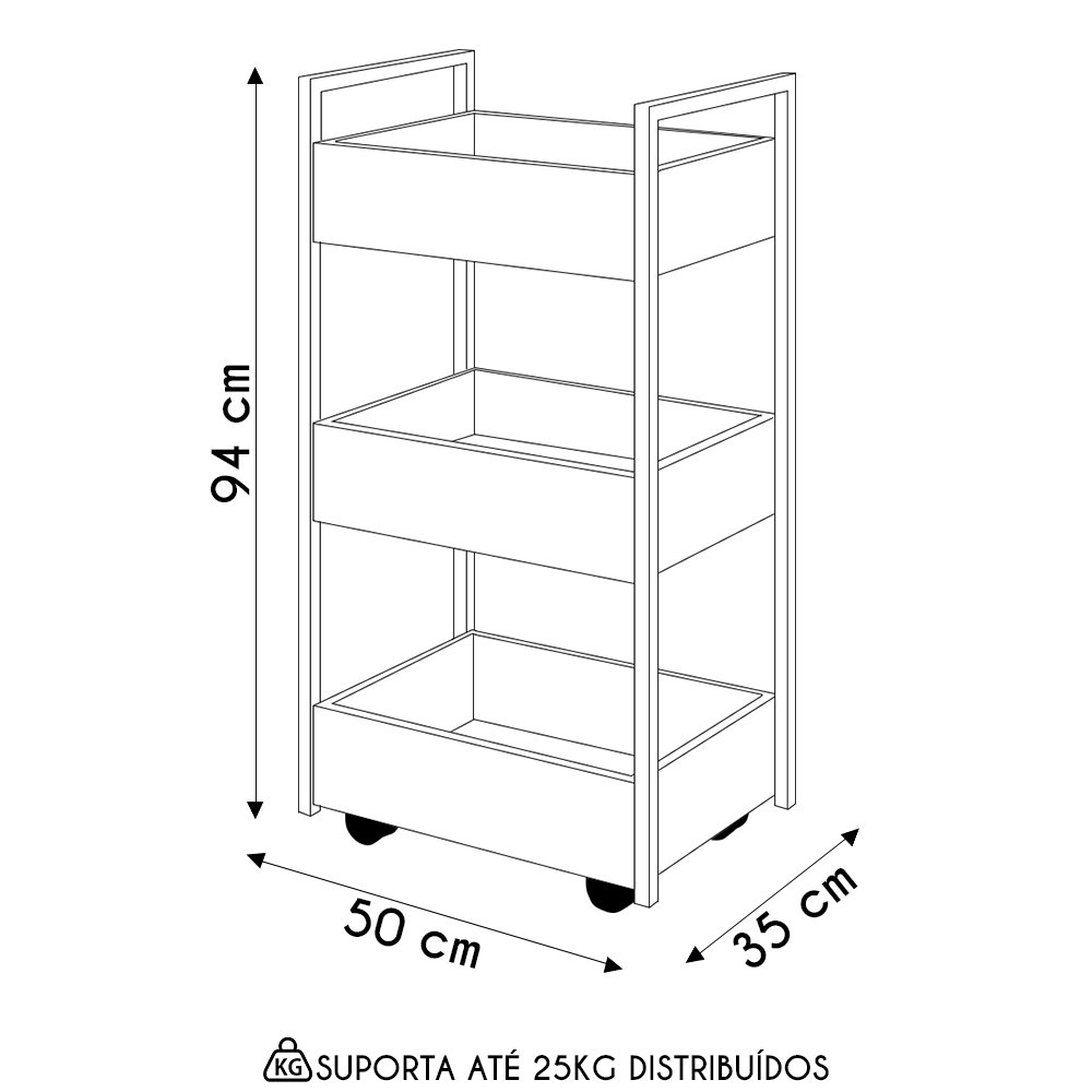 Carrinho Gourmet de Apoio Industrial 3 Prateleiras Liss M24 Preto - Mpozenato - 4