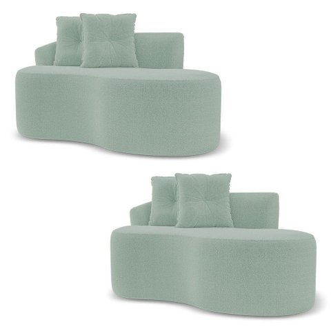 Kit 02 Sofás Orgânicos Living Bob 145cm 02 Lugares com 02 Almofadas Bouclê Verde Menta - Abmaza