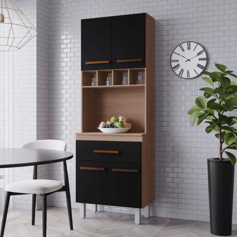 Armario Savana Preto 4 Portas 1 Gaveta MDP 60cm Marrom